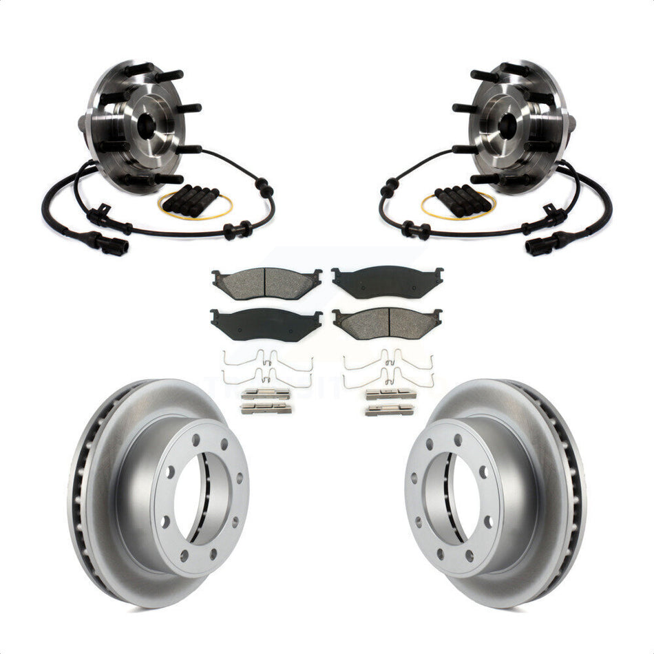 Front Hub Bearing Assembly With Coated Disc Brake Rotors And Semi-Metallic Pads Kit For Ford F-450 Super Duty F-550 4 X 2 KBB-113893