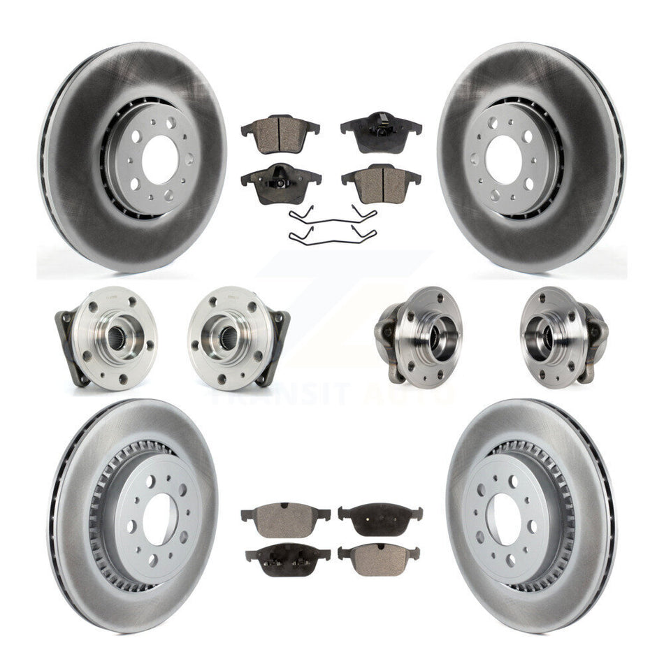 Front Rear Hub Bearings Assembly Coated Disc Brake Rotors And Ceramic Pads Kit (10Pc) For 2008-2014 Volvo XC90 AWD With 328mm Diameter Rotor KBB-113908