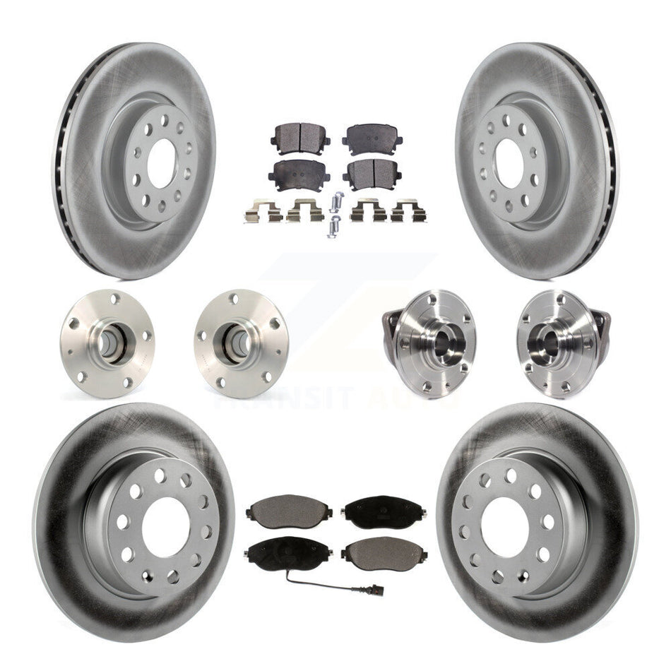 Front Rear Hub Bearings Assembly Coated Disc Brake Rotors And Ceramic Pads Kit (10Pc) For 2015 Volkswagen GTI With Performance Package KBB-113911