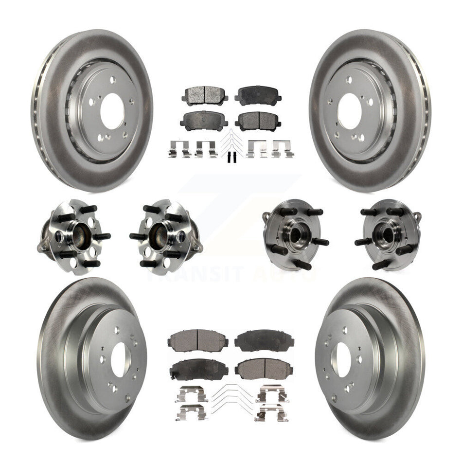 Front Rear Hub Bearings Assembly Coated Disc Brake Rotors And Ceramic Pads Kit (10Pc) For 2015-2017 Honda Odyssey KBB-113917