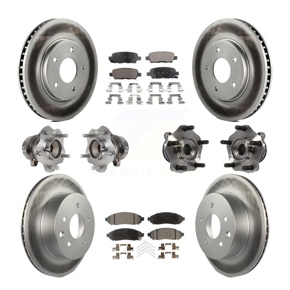 Front Rear Hub Bearings Assembly Coated Disc Brake Rotors And Ceramic Pads Kit (10Pc) For Nissan LEAF KBB-113936