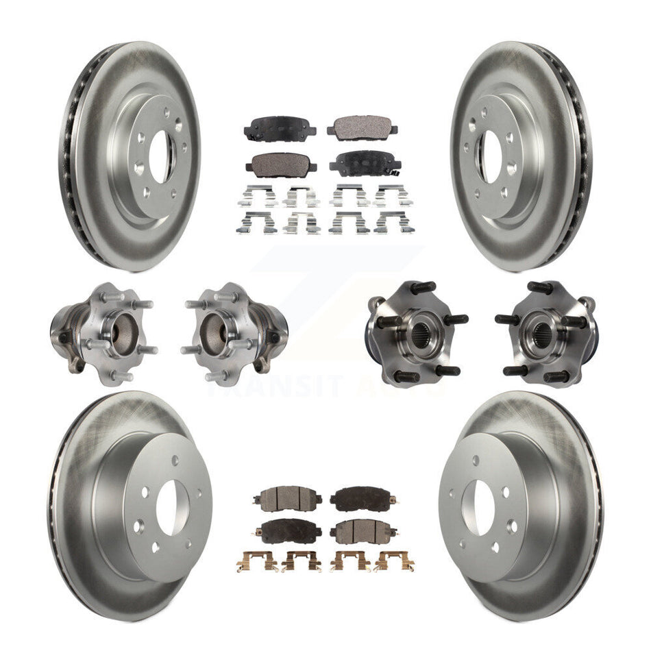 Front Rear Hub Bearings Assembly Coated Disc Brake Rotors And Ceramic Pads Kit (10Pc) For Nissan LEAF KBB-113938