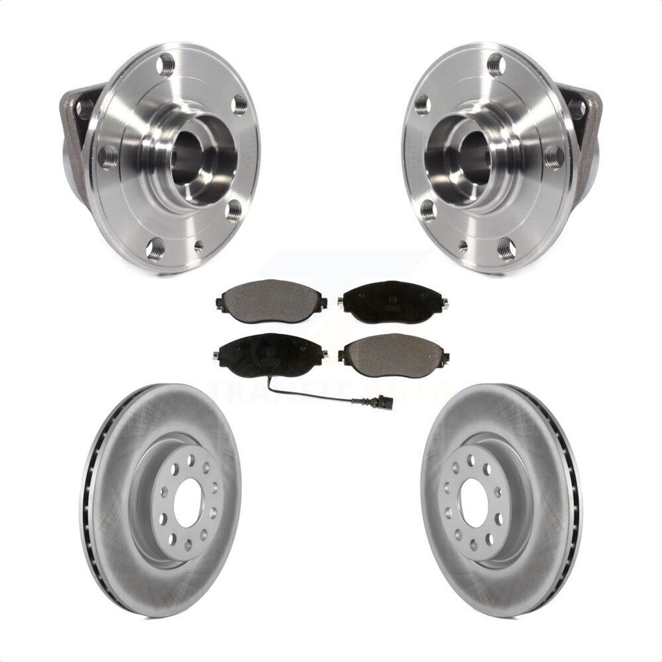 Front Hub Bearing Assembly With Coated Disc Brake Rotors And Ceramic Pads Kit For 2015 Volkswagen GTI Performance Package KBB-113980