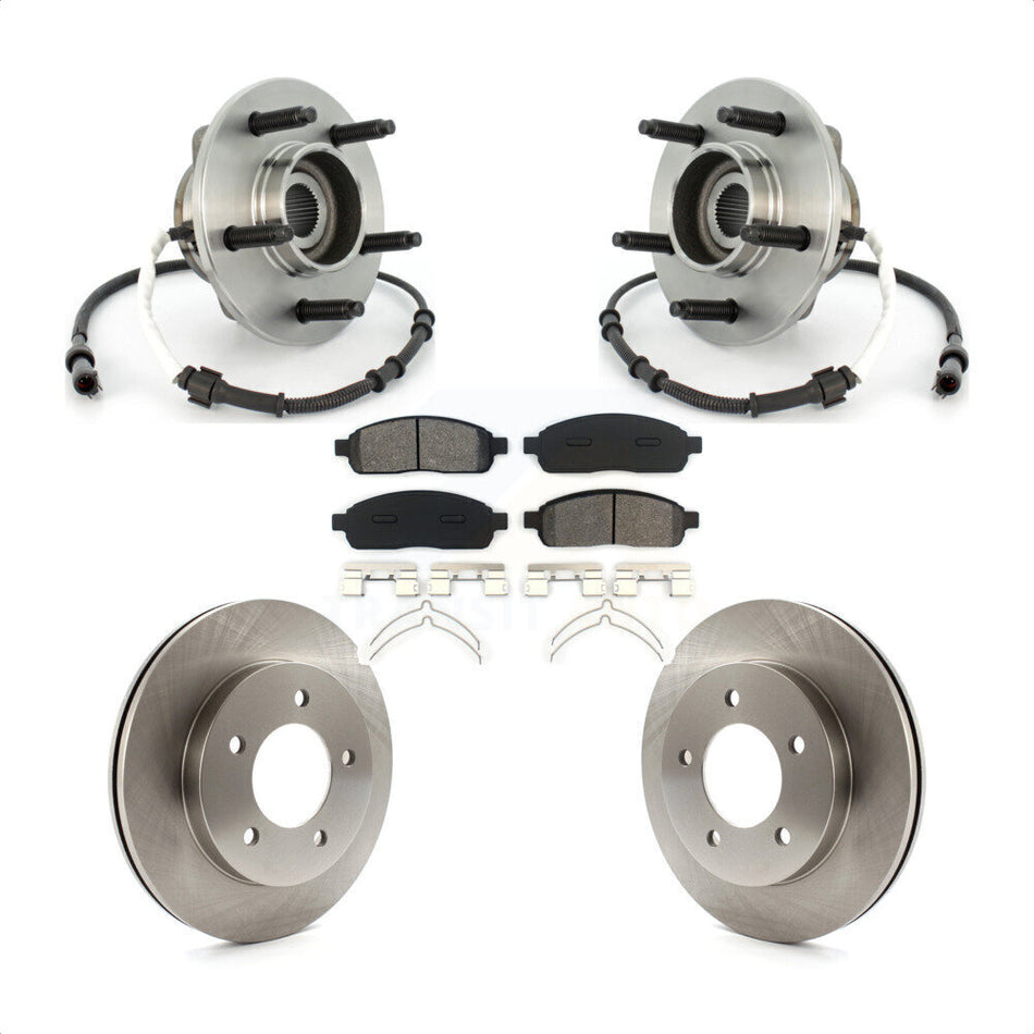 Front Hub Bearing Assembly With Disc Brake Rotors And Semi-Metallic Pads Kit For 2004 Ford F-150 4WD with 4-Wheel ABS 5 Lug Wheels KBB-114114