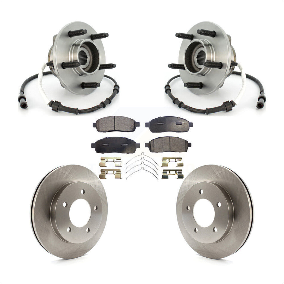 Front Hub Bearing Assembly With Disc Brake Rotors And Ceramic Pads Kit For 2004 Ford F-150 4WD with 4-Wheel ABS 5 Lug Wheels KBB-114158