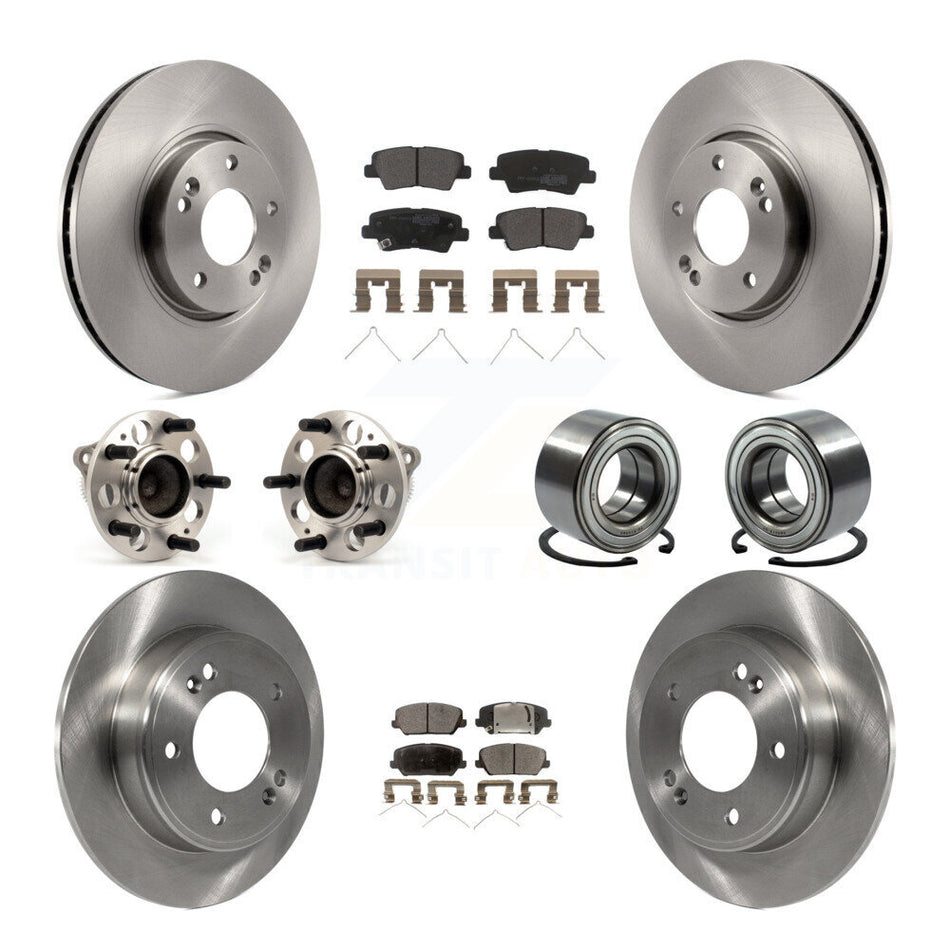 Front Rear Wheel Hub Bearings Assembly Disc Brake Rotors And Semi-Metallic Pads Kit (10Pc) For Hyundai Veloster KBB-114178