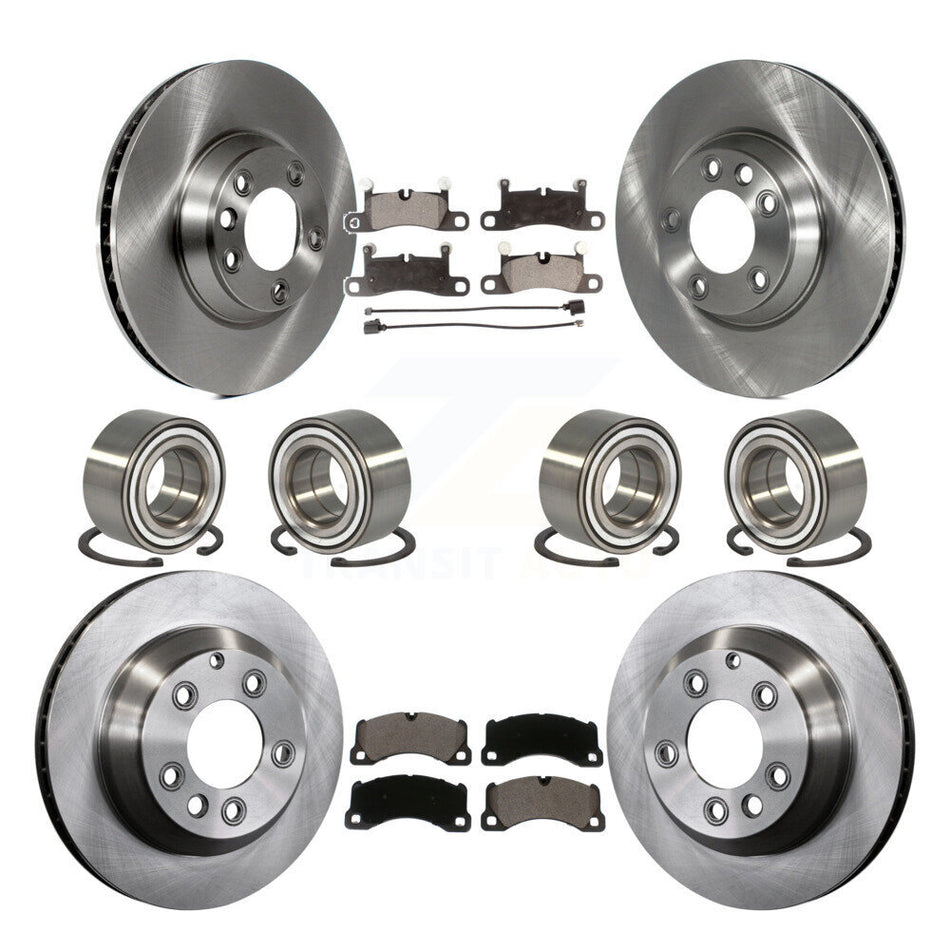 Front Rear Wheel Bearings Disc Brake Rotors And Ceramic Pads Kit (10Pc) For 2011-2012 Porsche Cayenne Base With 380mm Diameter Rotor KBB-114218
