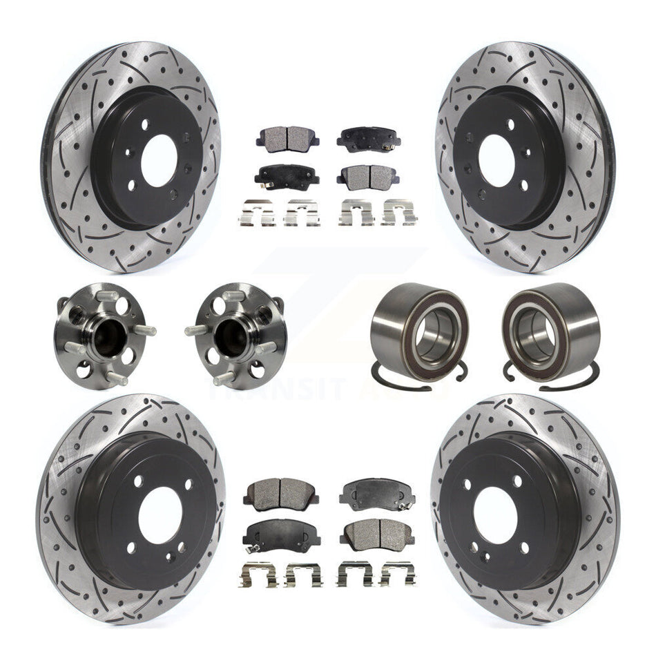 Front Rear Wheel Hub Bearings Assembly Coated Disc Brake Rotors And Semi-Metallic Pads Kit (10Pc) For Kia Rio KBB-114222