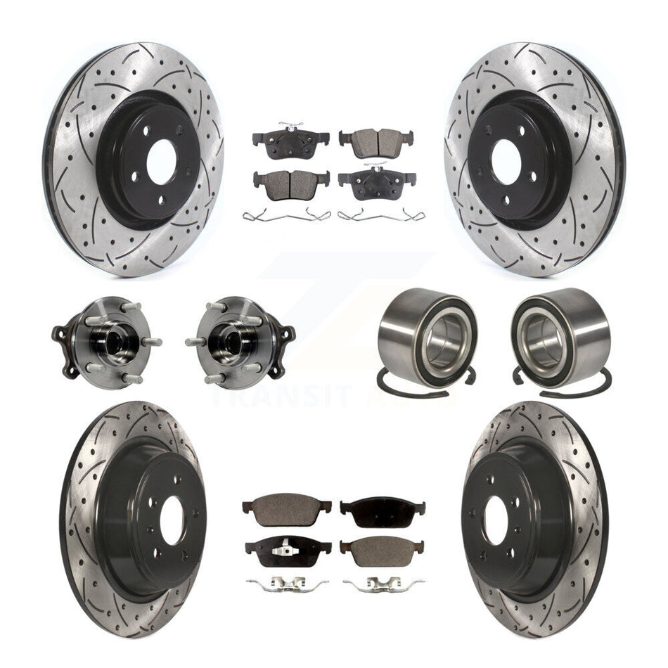 Front Rear Wheel Hub Bearings Assembly Coated Disc Brake Rotors And Semi-Metallic Pads Kit (10Pc) For Lincoln MKC KBB-114229