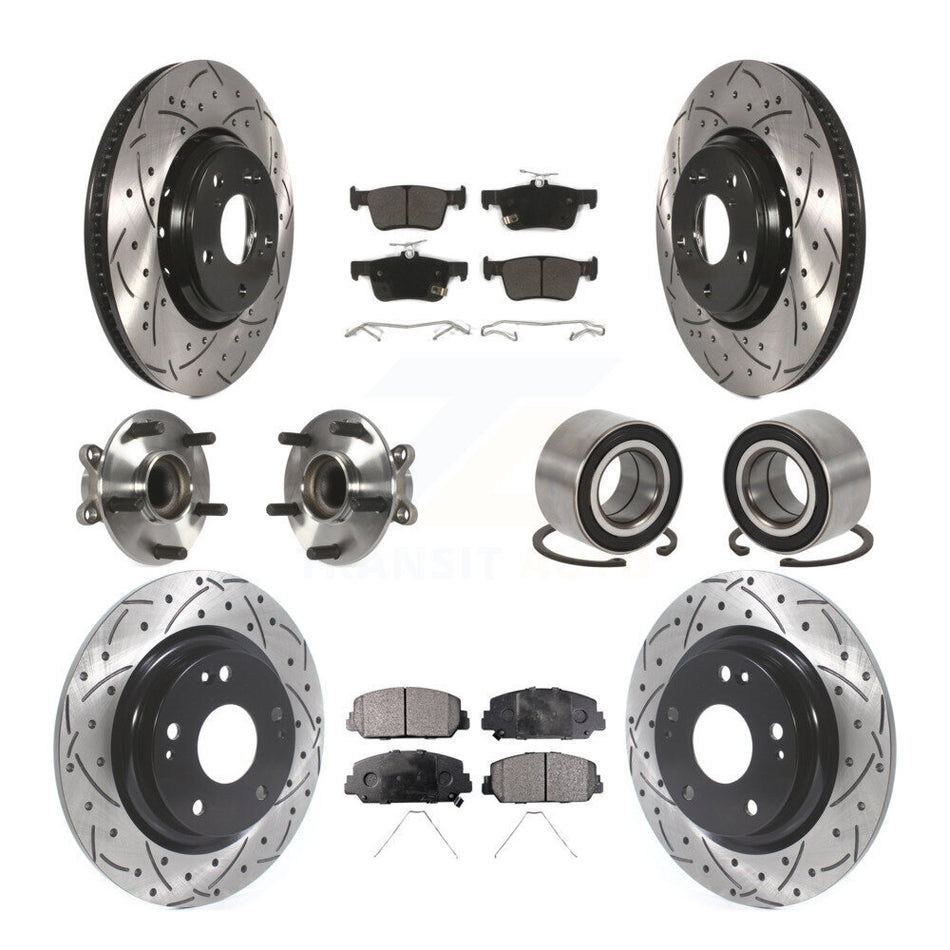 Front Rear Wheel Hub Bearings Assembly Coated Disc Brake Rotors And Semi-Metallic Pads Kit (10Pc) For Honda Civic KBB-114230