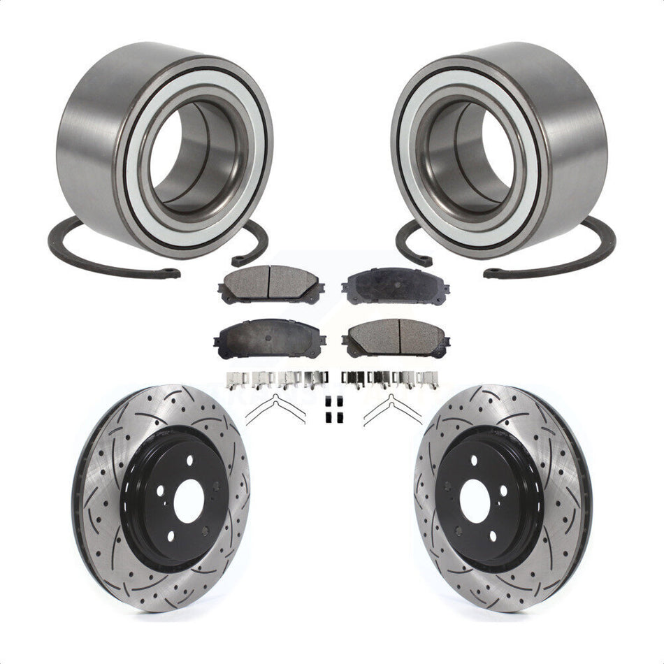 Front Wheel Bearing With Coated Drilled Slotted Disc Brake Rotors And Semi-Metallic Pads Kit For 2016 Lexus RX350 KBB-114241