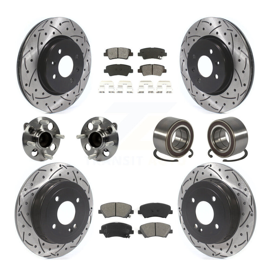 Front Rear Wheel Hub Bearings Assembly Coated Disc Brake Rotors And Semi-Metallic Pads Kit (10Pc) For Kia Rio KBB-114245