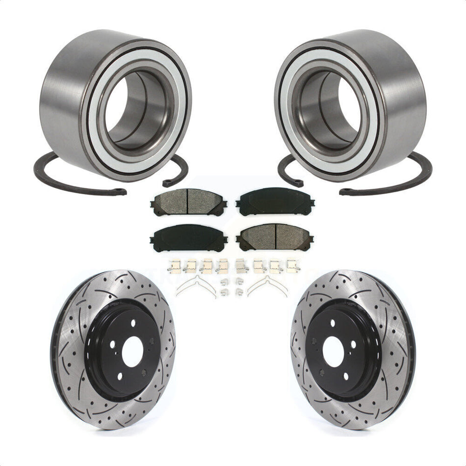Front Wheel Bearing With Coated Drilled Slotted Disc Brake Rotors And Semi-Metallic Pads Kit For 2016 Lexus RX350 KBB-114252