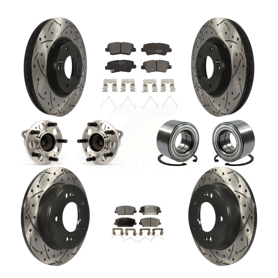 Front Rear Wheel Hub Bearings Assembly Coated Disc Brake Rotors And Ceramic Pads Kit (10Pc) For Hyundai Veloster KBB-114259