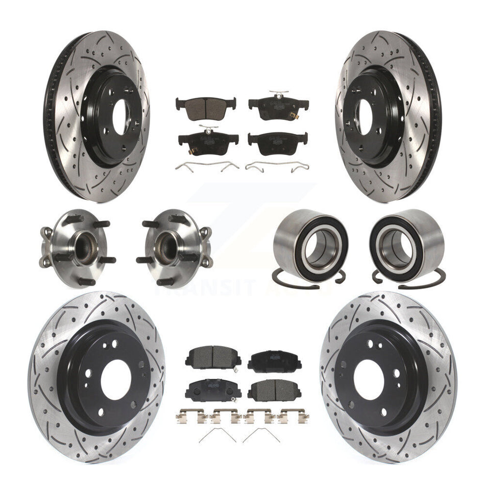 Front Rear Wheel Hub Bearings Assembly Coated Disc Brake Rotors And Ceramic Pads Kit (10Pc) For Honda Civic KBB-114264