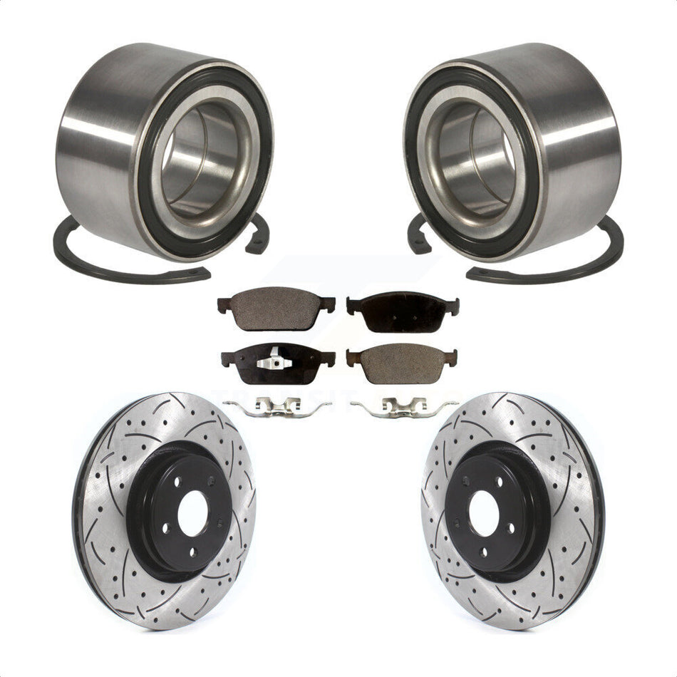 Front Wheel Bearing With Coated Drilled Slotted Disc Brake Rotors And Ceramic Pads Kit For Ford Focus Lincoln MKC KBB-114272