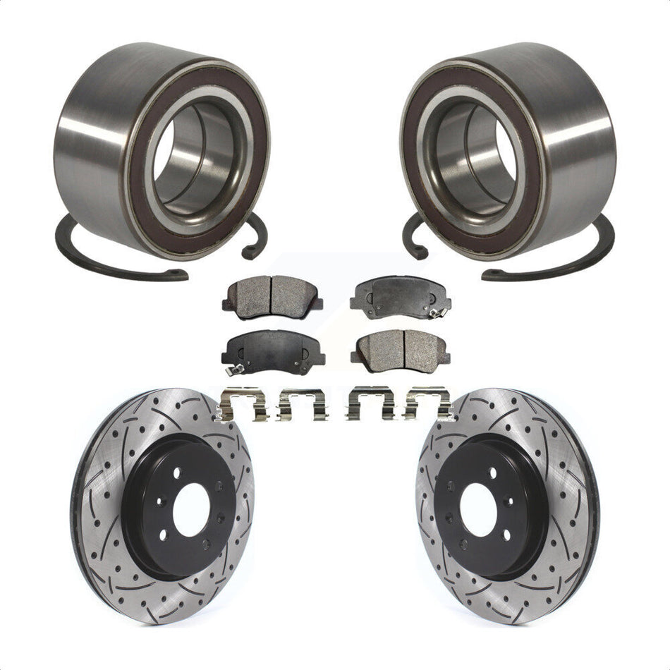 Front Wheel Bearing With Coated Drilled Slotted Disc Brake Rotors And Ceramic Pads Kit For Kia Rio KBB-114274