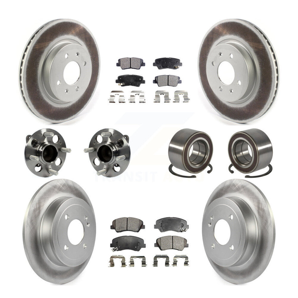 Front Rear Wheel Hub Bearings Assembly Coated Disc Brake Rotors And Semi-Metallic Pads Kit (10Pc) For Kia Rio KBB-114283