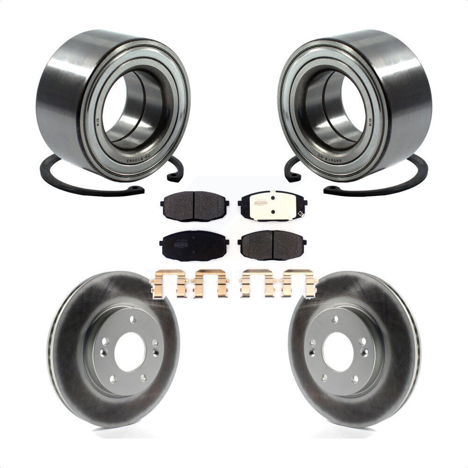Front Wheel Bearing With Coated Disc Brake Rotors And Semi-Metallic Pads Kit For Kia Soul Forte KBB-114301