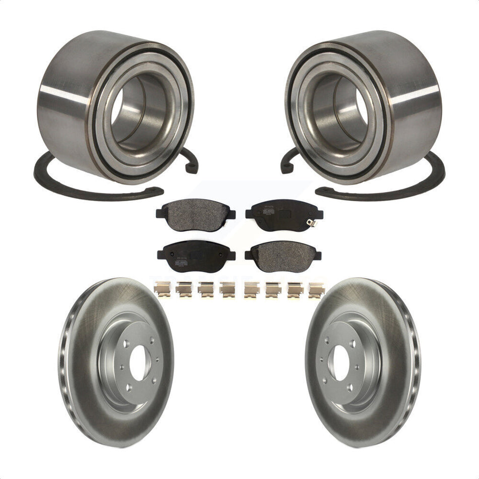 Front Wheel Bearing With Coated Disc Brake Rotors And Semi-Metallic Pads Kit For 2012-2017 Fiat 500 Turbocharged with GAS engine KBB-114307