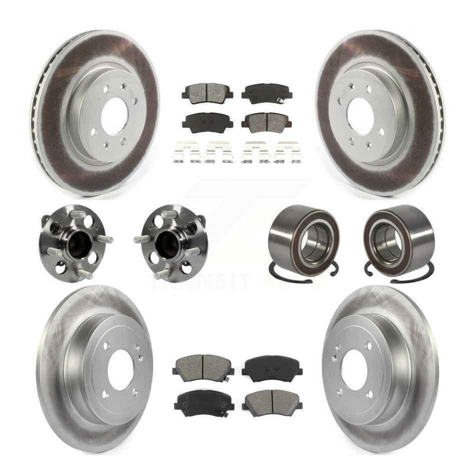 Front Rear Wheel Hub Bearings Assembly Coated Disc Brake Rotors And Semi-Metallic Pads Kit (10Pc) For Kia Rio KBB-114321