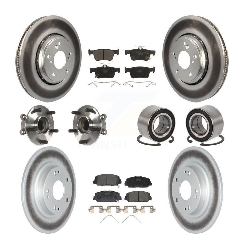 Front Rear Wheel Hub Bearings Assembly Coated Disc Brake Rotors And Ceramic Pads Kit (10Pc) For Honda Civic KBB-114349