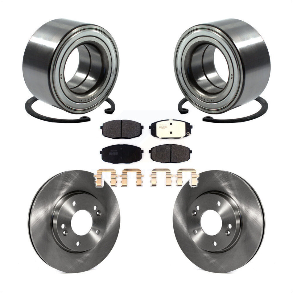 Front Wheel Bearing With Disc Brake Rotors And Semi-Metallic Pads Kit For Kia Soul Forte KBB-114376