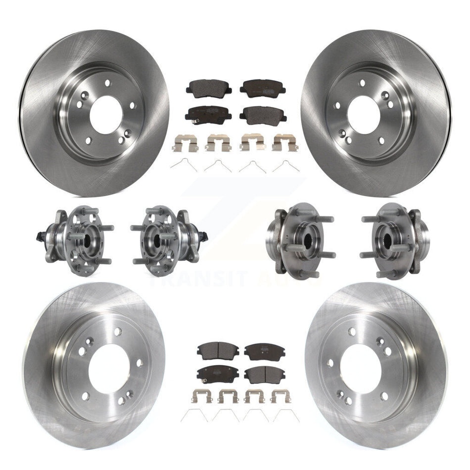 Front Rear Hub Bearings Assembly Disc Brake Rotors And Semi-Metallic Pads Kit (10Pc) For Hyundai Elantra 1.6L KBB-114427