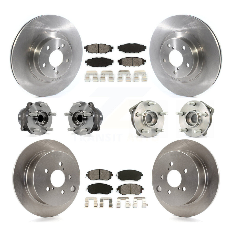 Front Rear Hub Bearings Assembly Disc Brake Rotors And Semi-Metallic Pads Kit (10Pc) For 2013 Subaru XV Crosstrek With 292mm Diameter Rotor KBB-114455