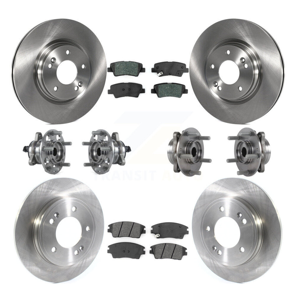 Front Rear Hub Bearings Assembly Disc Brake Rotors And Semi-Metallic Pads Kit (10Pc) For Hyundai Elantra 1.6L KBB-114459