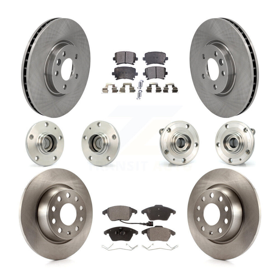 Front Rear Hub Bearings Assembly Disc Brake Rotors And Ceramic Pads Kit (10Pc) For Volkswagen CC With 340mm Diameter Rotor KBB-114470