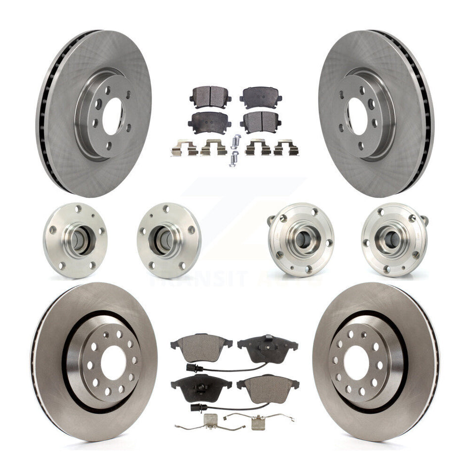 Front Rear Hub Bearings Assembly Disc Brake Rotors And Ceramic Pads Kit (10Pc) For Volkswagen CC With 340mm Diameter Rotor KBB-114471