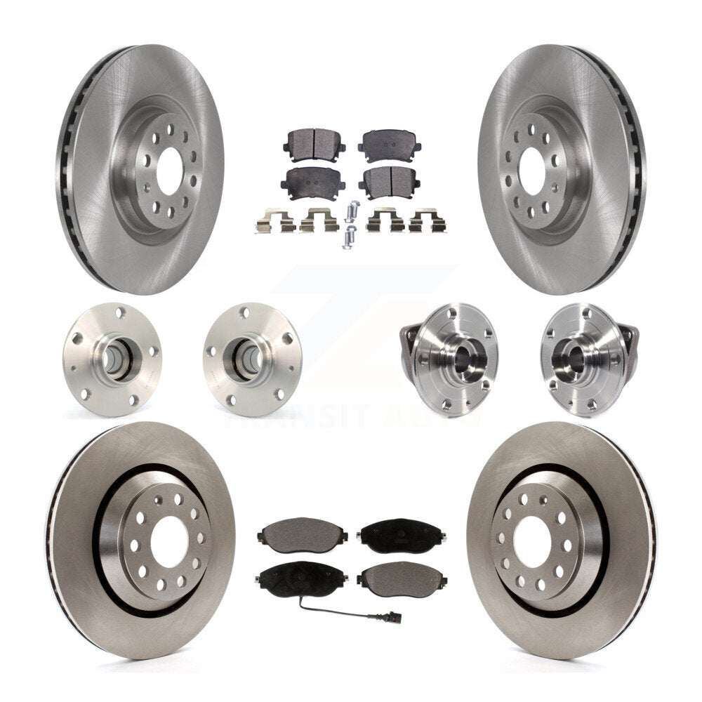 Front Rear Hub Bearings Disc Brake Rotors And Ceramic Pads Kit (10Pc) For Volkswagen GTI KBB-114474