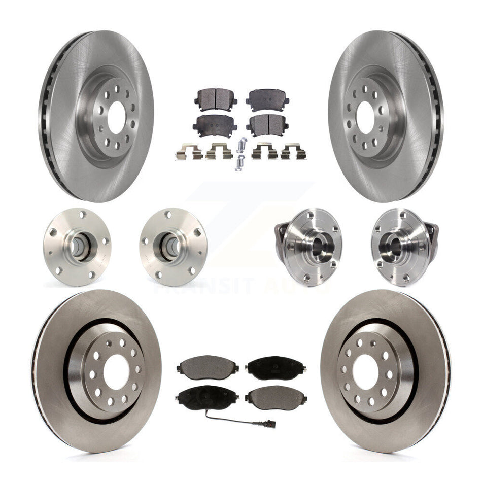 Front Rear Hub Bearings Disc Brake Rotors And Ceramic Pads Kit (10Pc) For Volkswagen GTI KBB-114474