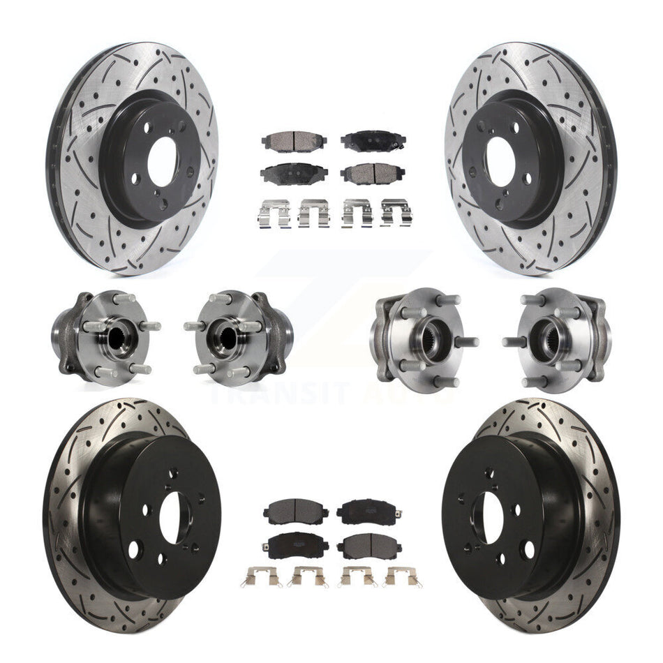 Front Rear Hub Bearings Assembly Coated Disc Brake Rotors And Semi-Metallic Pads Kit (10Pc) For 2017-2019 Subaru Impreza With 276mm Diameter Rotor KBB-114502