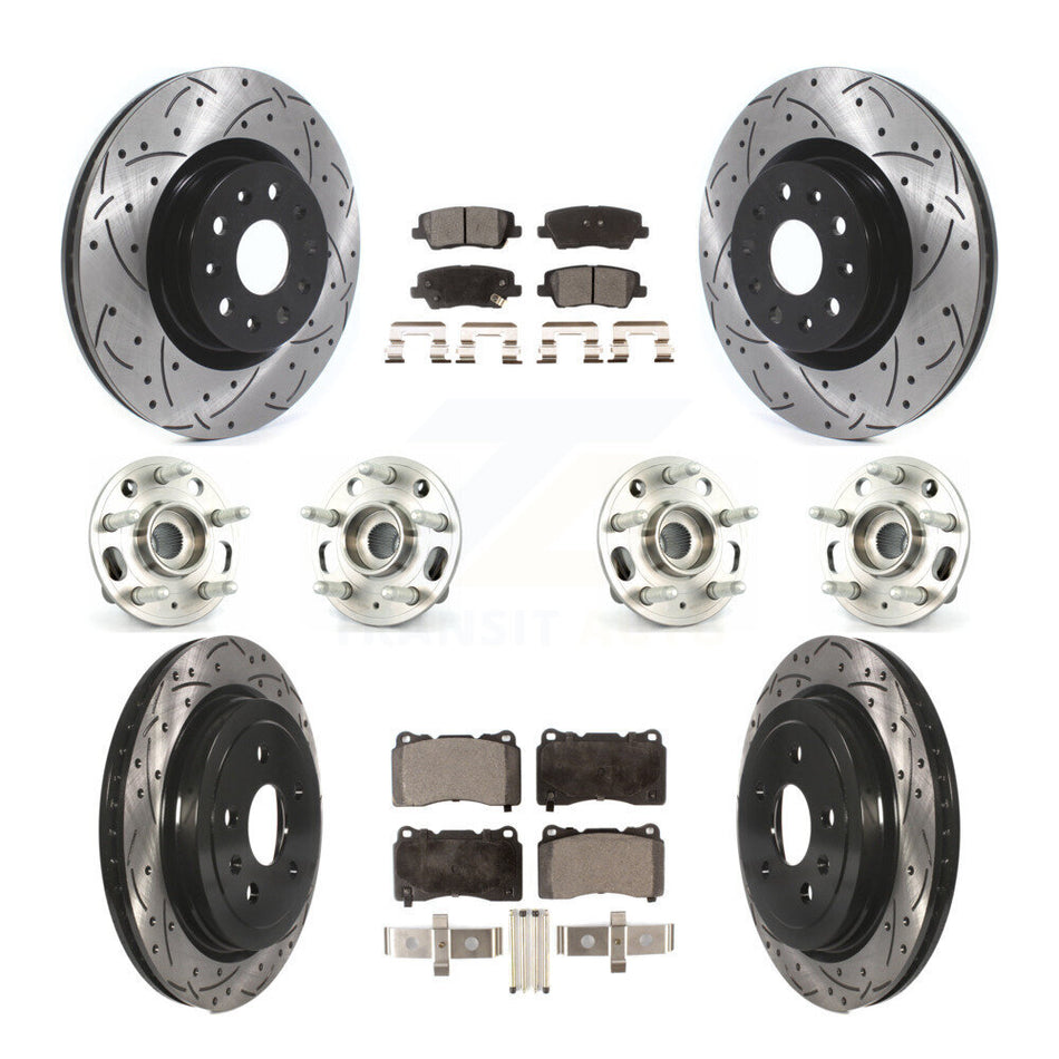 Front Rear Hub Bearings Assembly Coated Disc Brake Rotors And Semi-Metallic Pads Kit (10Pc) For Cadillac CTS With 18" Factory Wheels KBB-114511