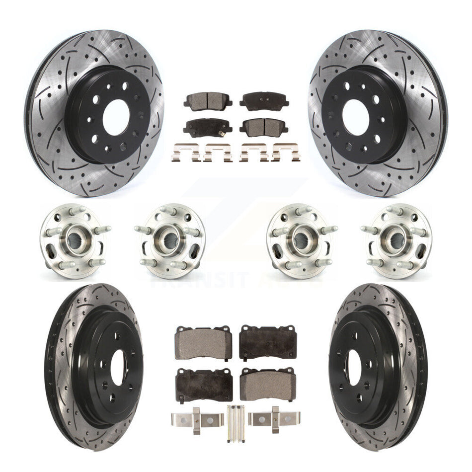 Front Rear Hub Bearings Assembly Coated Disc Brake Rotors And Semi-Metallic Pads Kit (10Pc) For Cadillac CTS With 17" Factory Wheels KBB-114512