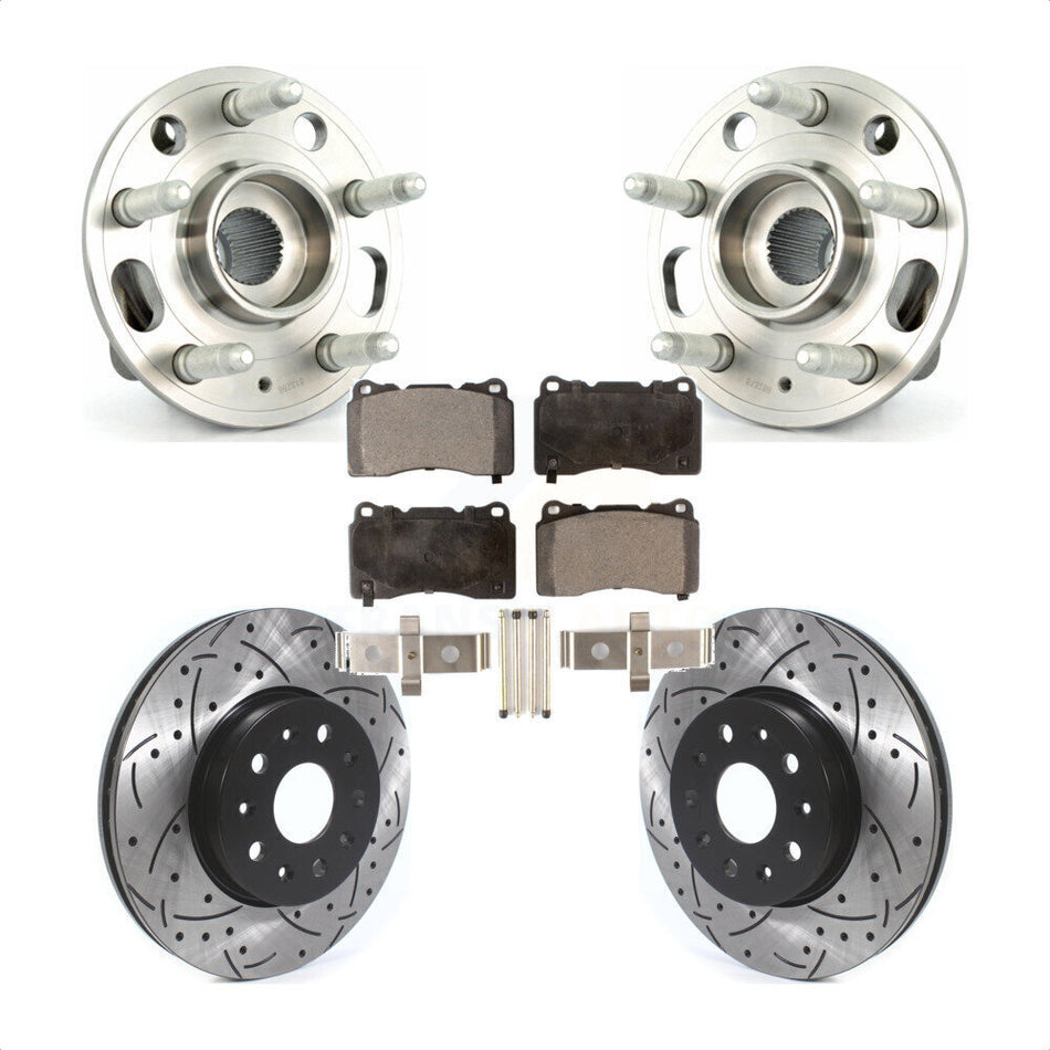 Front Hub Bearing Assembly With Coated Drilled Slotted Disc Brake Rotors And Semi-Metallic Pads Kit For Cadillac CTS KBB-114524