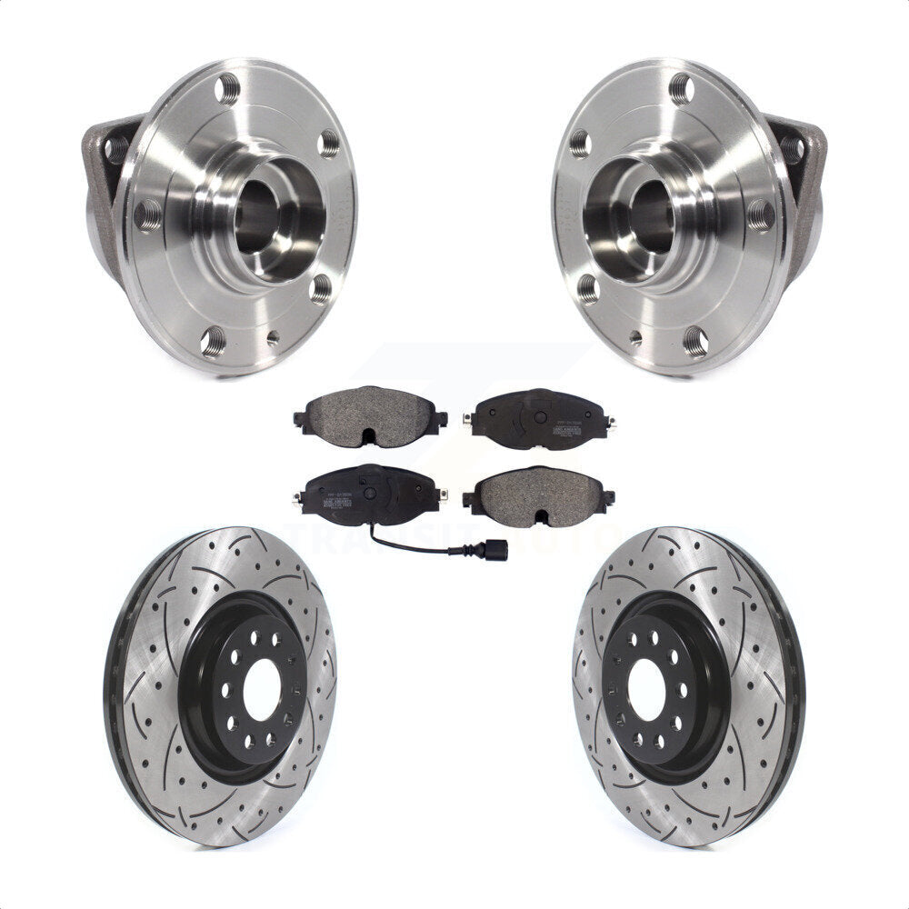 Front Hub Bearing Assembly Coated Drilled Slotted Brake Rotor Pads Kit For Volkswagen GTI KBB-114532