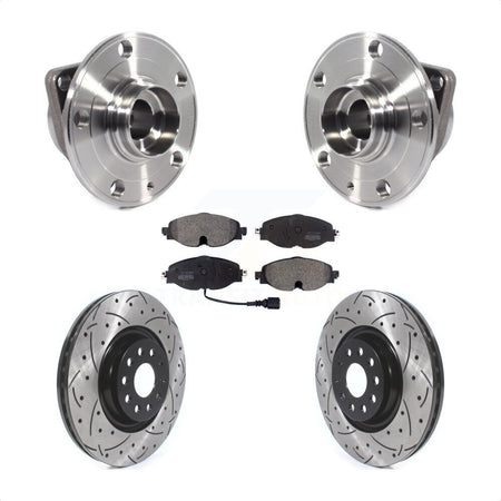 Front Hub Bearing Assembly Coated Drilled Slotted Brake Rotor Pads Kit For Volkswagen GTI KBB-114532