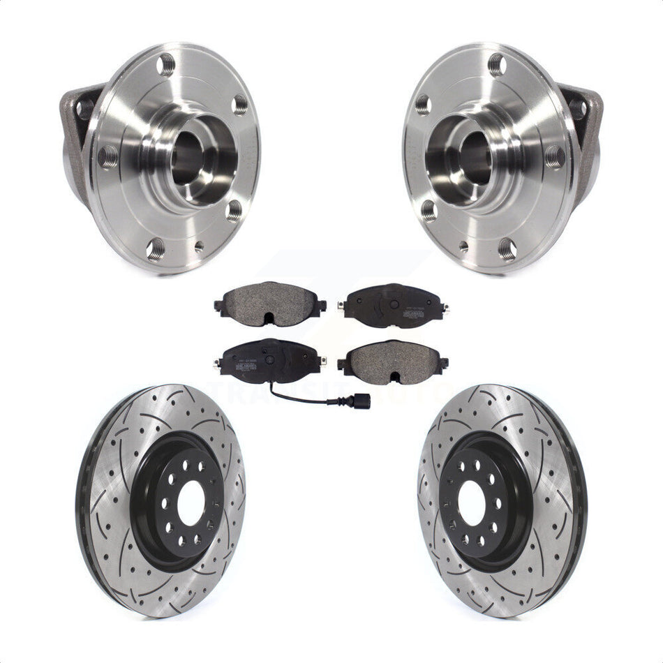 Front Hub Bearing Assembly Coated Drilled Slotted Brake Rotor Pads Kit For Volkswagen GTI KBB-114532
