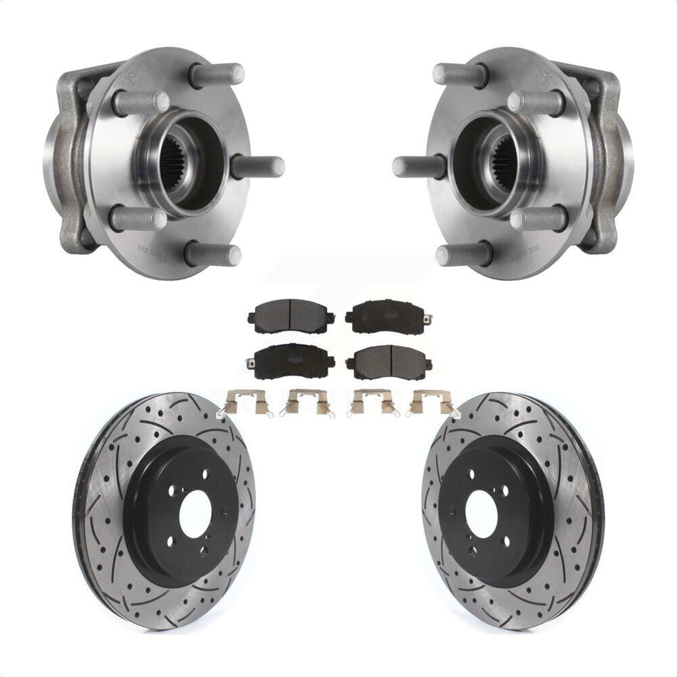 Front Hub Bearing Assembly With Coated Drilled Slotted Disc Brake Rotors And Semi-Metallic Pads Kit For Subaru Crosstrek Impreza KBB-114534