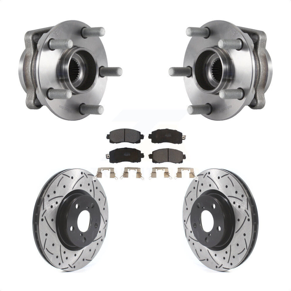 Front Hub Bearing Assembly With Coated Drilled Slotted Disc Brake Rotors And Semi-Metallic Pads Kit For 2017-2019 Subaru Impreza 276mm Diameter Rotor KBB-114535