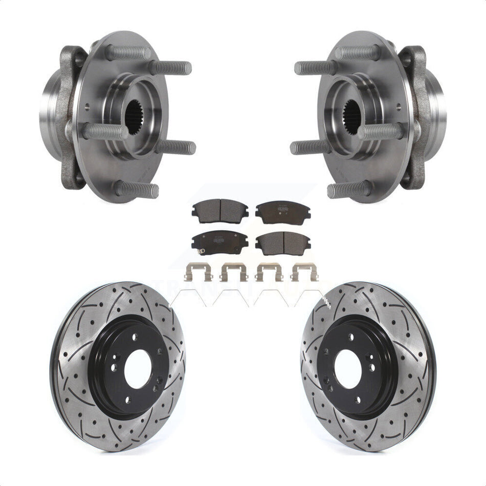 Front Hub Bearing Assembly With Coated Drilled Slotted Disc Brake Rotors And Semi-Metallic Pads Kit For 2017-2020 Hyundai Elantra 1.6L KBB-114537