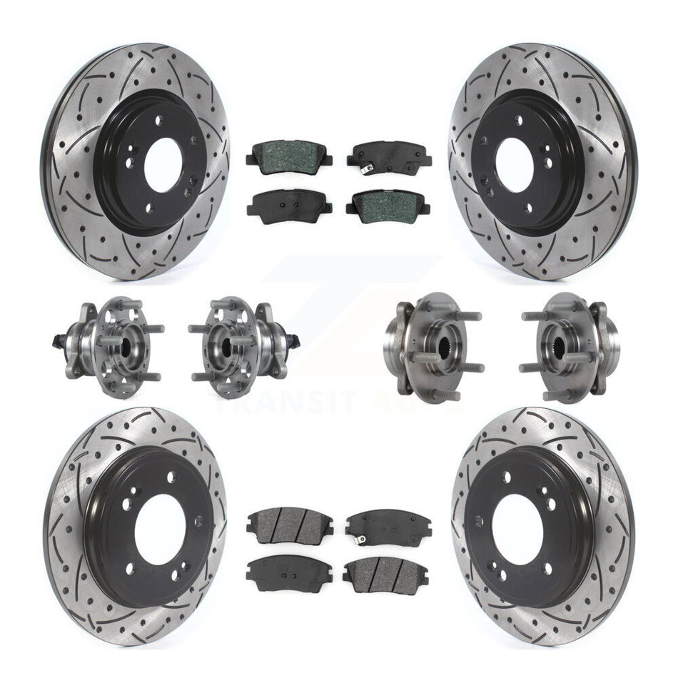 Front Rear Hub Bearings Assembly Coated Disc Brake Rotors And Semi-Metallic Pads Kit (10Pc) For Hyundai Elantra 1.6L KBB-114542