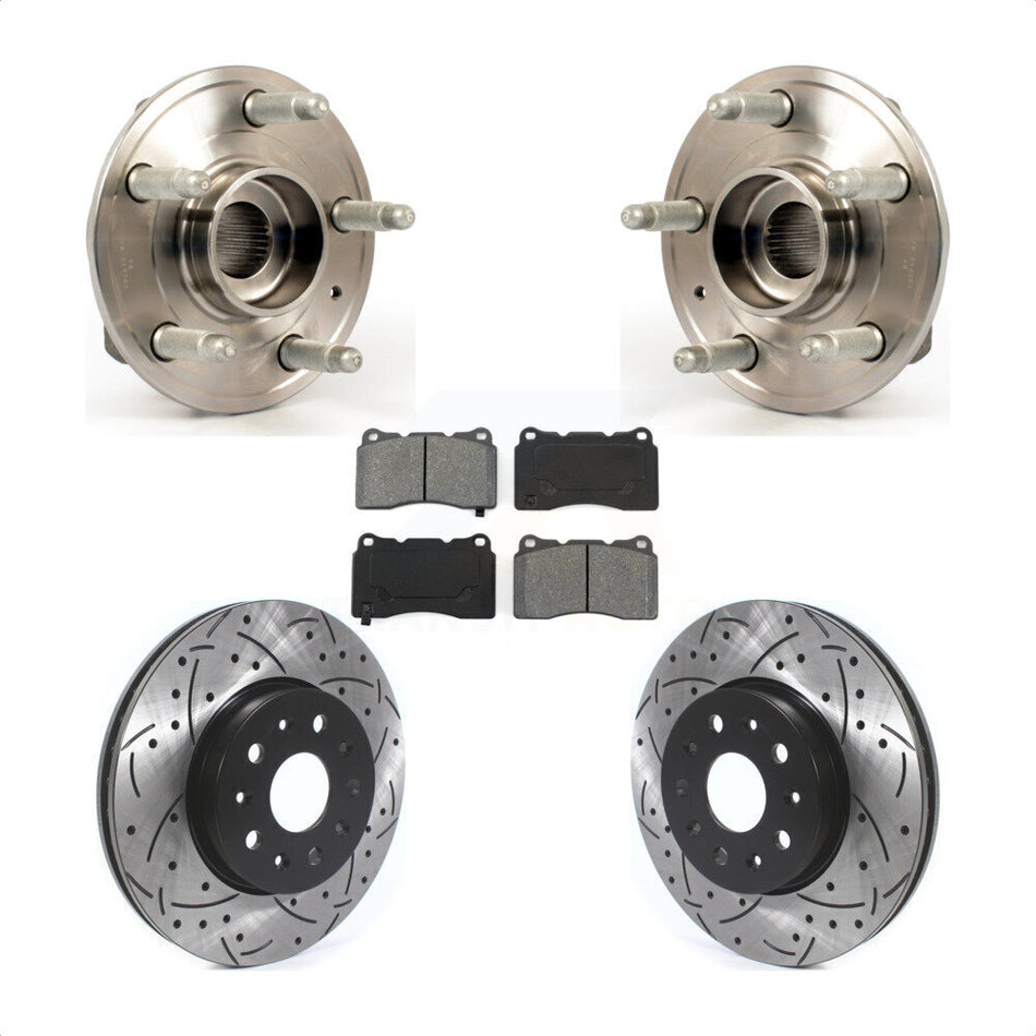 Front Hub Bearing Assembly With Coated Drilled Slotted Disc Brake Rotors And Semi-Metallic Pads Kit For Chevrolet Camaro Cadillac CTS KBB-114548