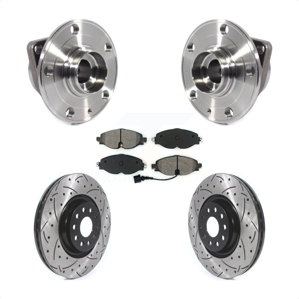 Front Hub Bearing Assembly Coated Drilled Slotted Brake Rotor Pads Kit For Volkswagen GTI KBB-114558