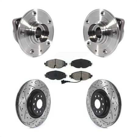 Front Hub Bearing Assembly Coated Drilled Slotted Brake Rotor Pads Kit For Volkswagen GTI KBB-114558