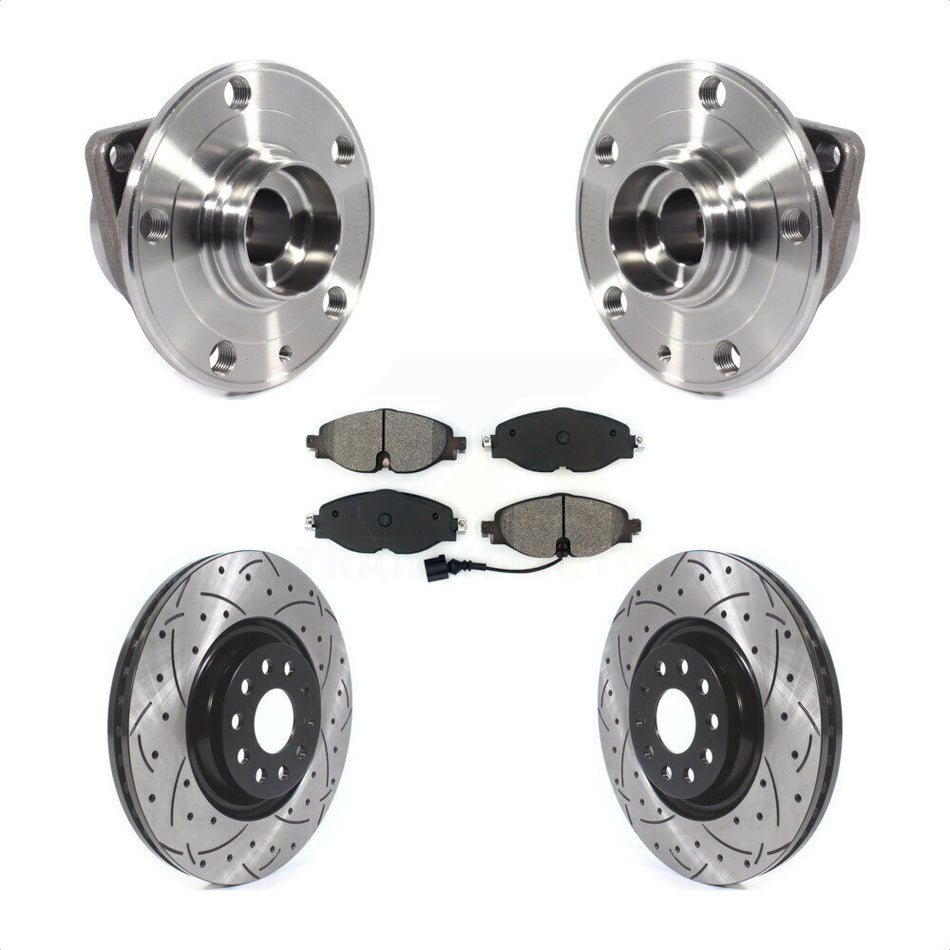 Front Hub Bearing Assembly Coated Drilled Slotted Brake Rotor Pads Kit For Volkswagen GTI KBB-114558