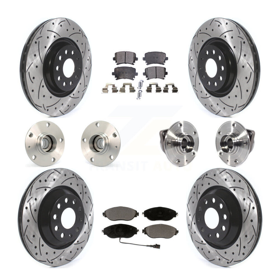 Front Rear Hub Bearings Assembly Coated Disc Brake Rotors And Ceramic Pads Kit (10Pc) For Volkswagen GTI KBB-114565